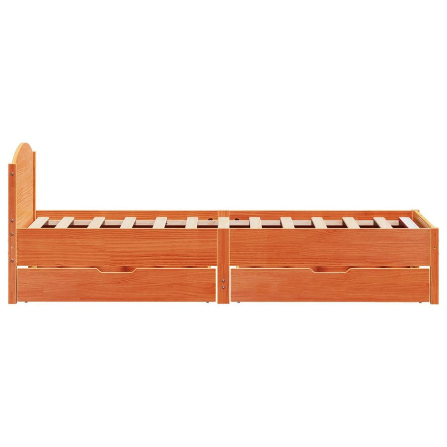 Bedframe zonder matras massief grenenhout wasbruin 90x200 cm