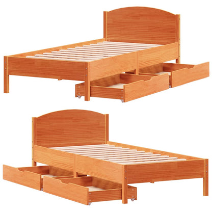 Bedframe zonder matras massief grenenhout wasbruin 90x200 cm