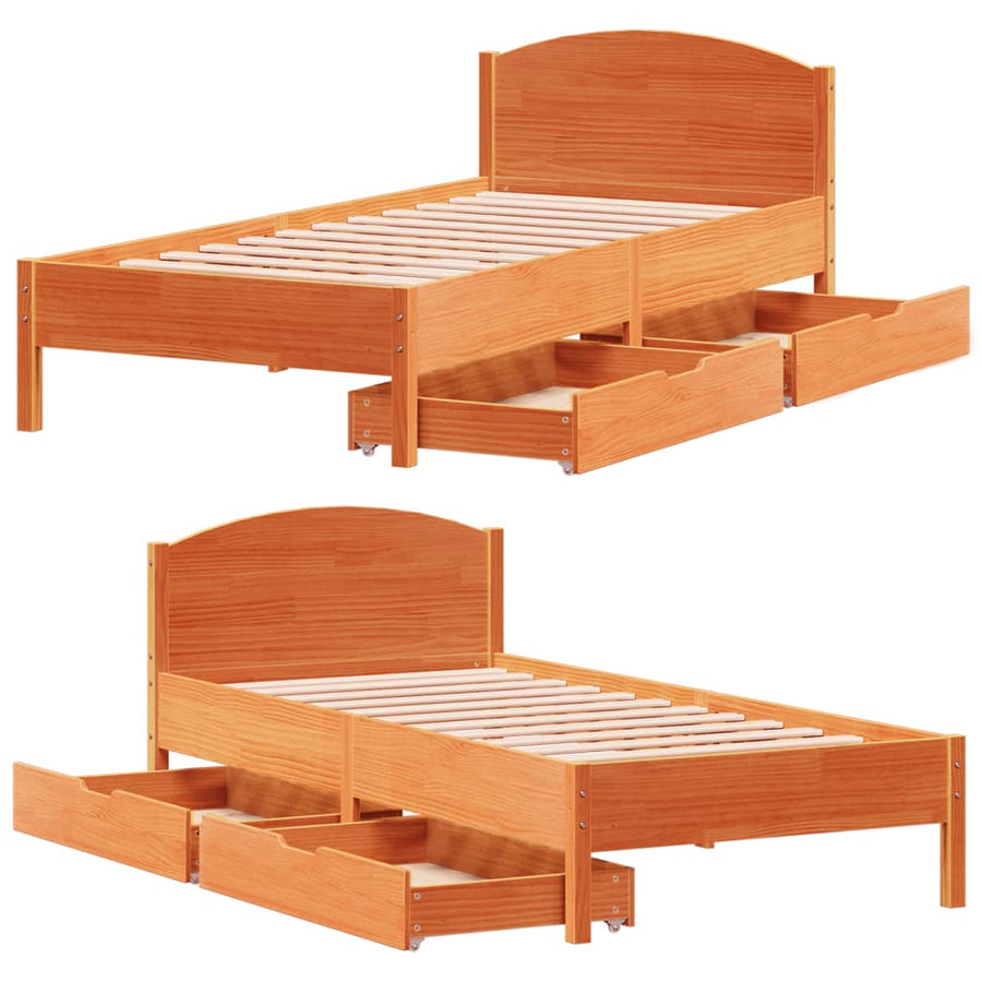 Bedframe zonder matras massief grenenhout wasbruin 90x200 cm
