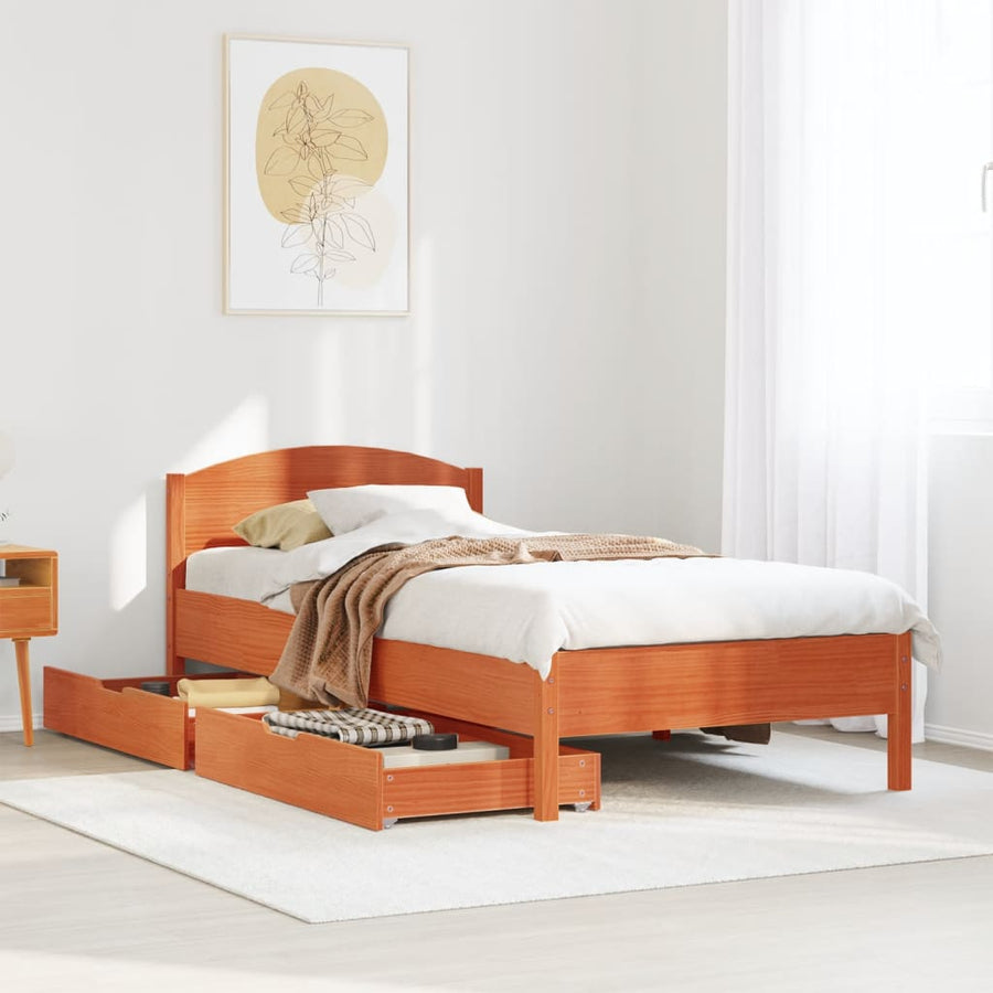 Bedframe zonder matras massief grenenhout wasbruin 90x200 cm