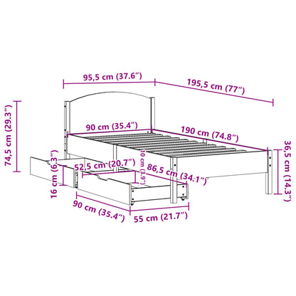 Bedframe zonder matras massief grenenhout wasbruin 90x190 cm