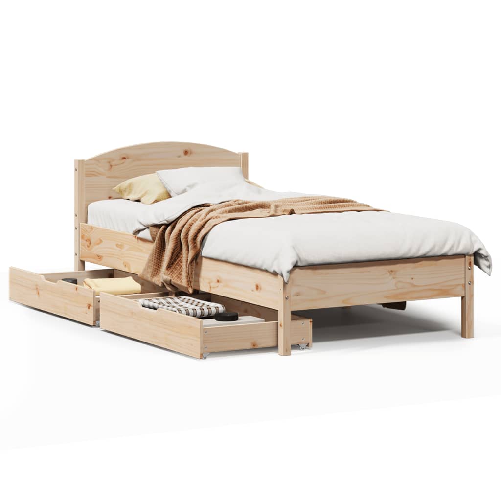 Bedframe zonder matras massief grenenhout 75x190 cm