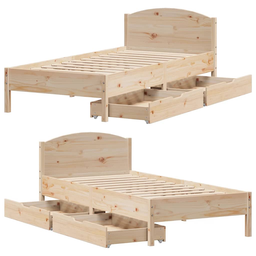 Bedframe zonder matras massief grenenhout 75x190 cm