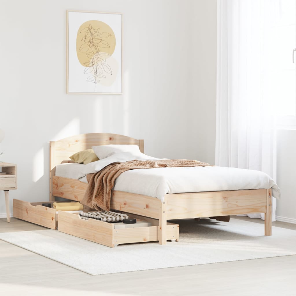 Bedframe zonder matras massief grenenhout 75x190 cm