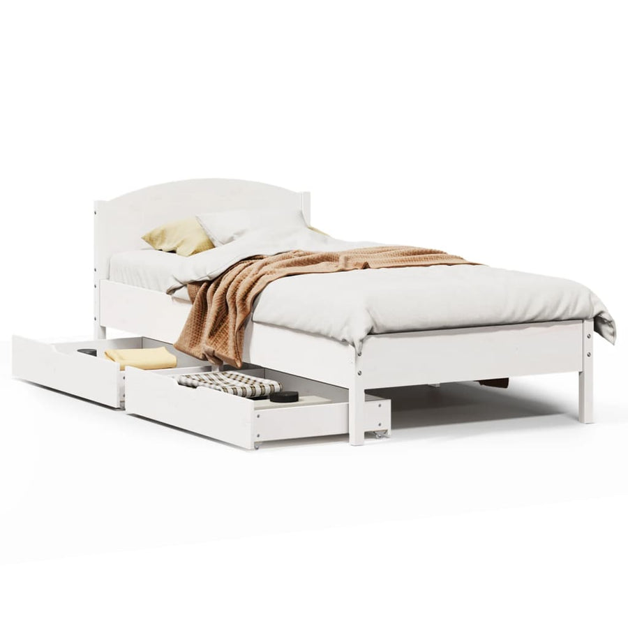 Bedframe zonder matras massief grenenhout wit 75x190 cm