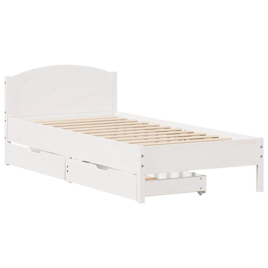Bedframe zonder matras massief grenenhout wit 75x190 cm