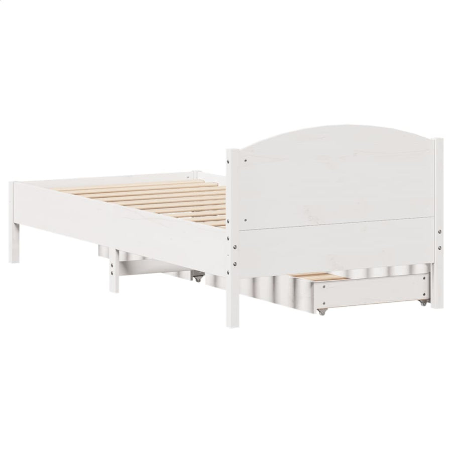 Bedframe zonder matras massief grenenhout wit 75x190 cm