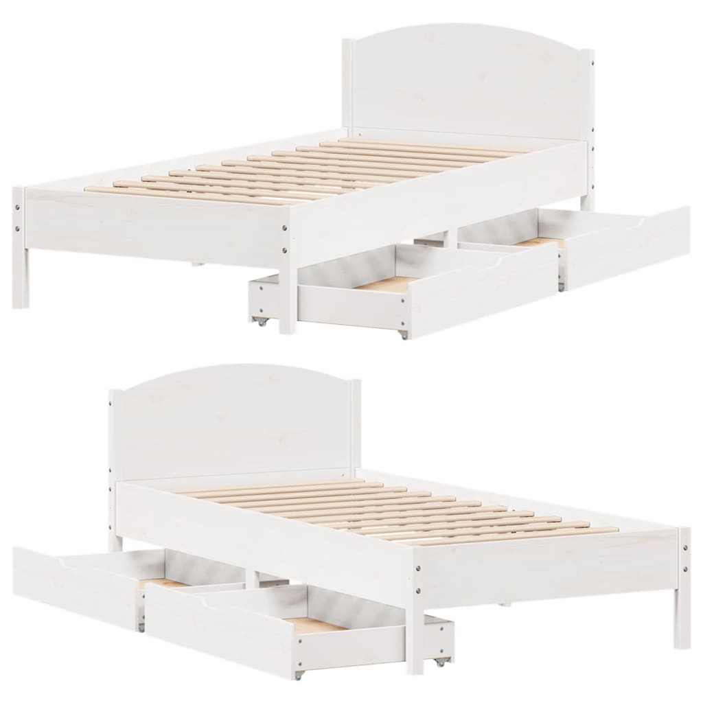 Bedframe zonder matras massief grenenhout wit 75x190 cm