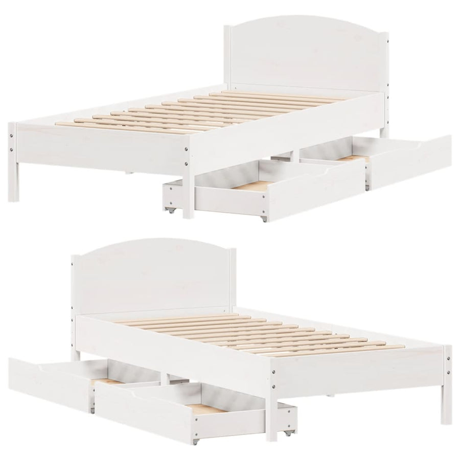 Bedframe zonder matras massief grenenhout wit 75x190 cm