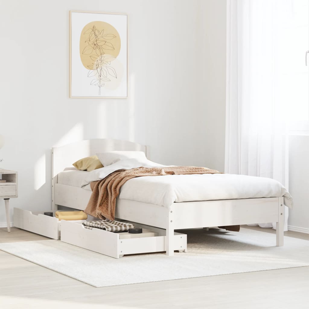 Bedframe zonder matras massief grenenhout wit 75x190 cm
