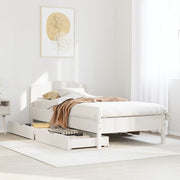 Bedframe massief grenenhout wit 75x190 cm met lades