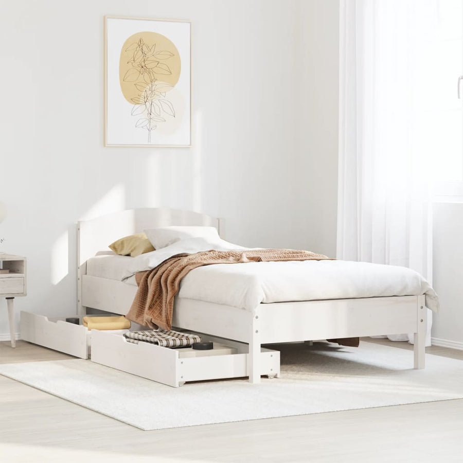 Bedframe zonder matras massief grenenhout wit 75x190 cm