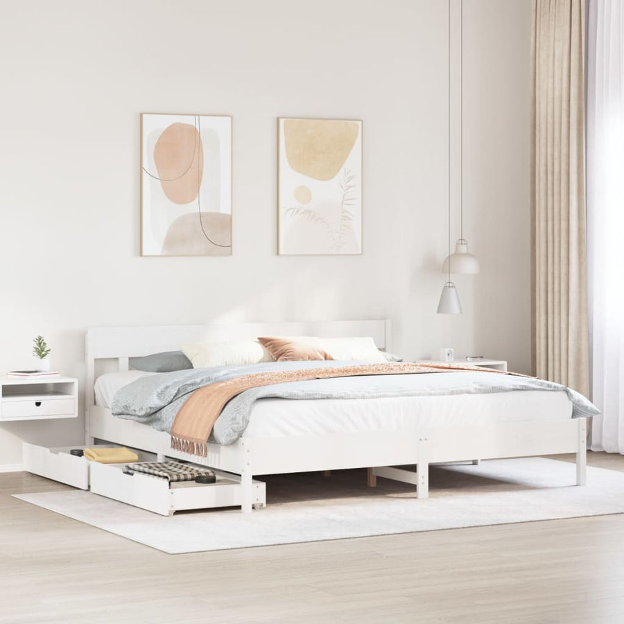 Bedframe zonder matras massief grenenhout wit 200x200 cm