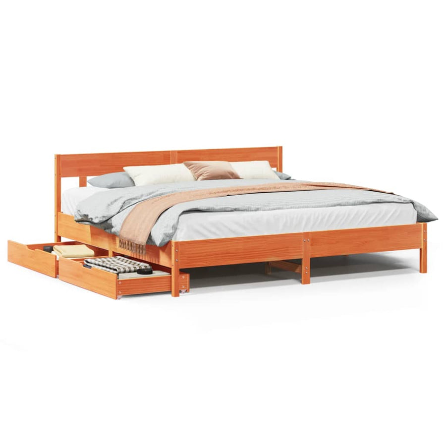 Bedframe zonder matras massief grenenhout wasbruin 200x200 cm