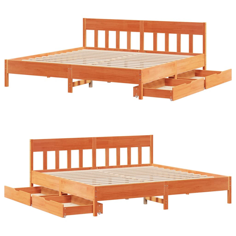 Bedframe zonder matras massief grenenhout wasbruin 200x200 cm