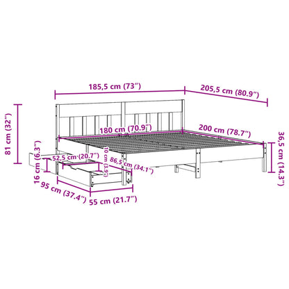 Bedframe zonder matras massief grenenhout wasbruin 180x200 cm
