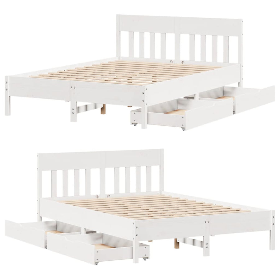 Bedframe zonder matras massief grenenhout wit 160x200 cm