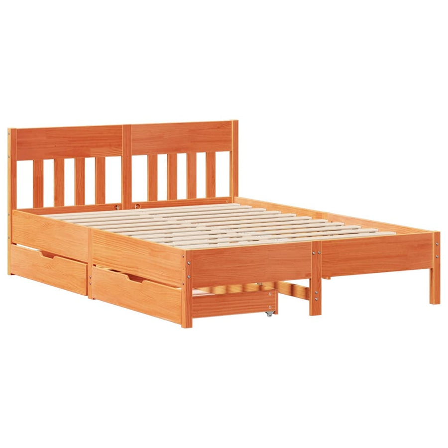 Bedframe zonder matras massief grenenhout wasbruin 160x200 cm