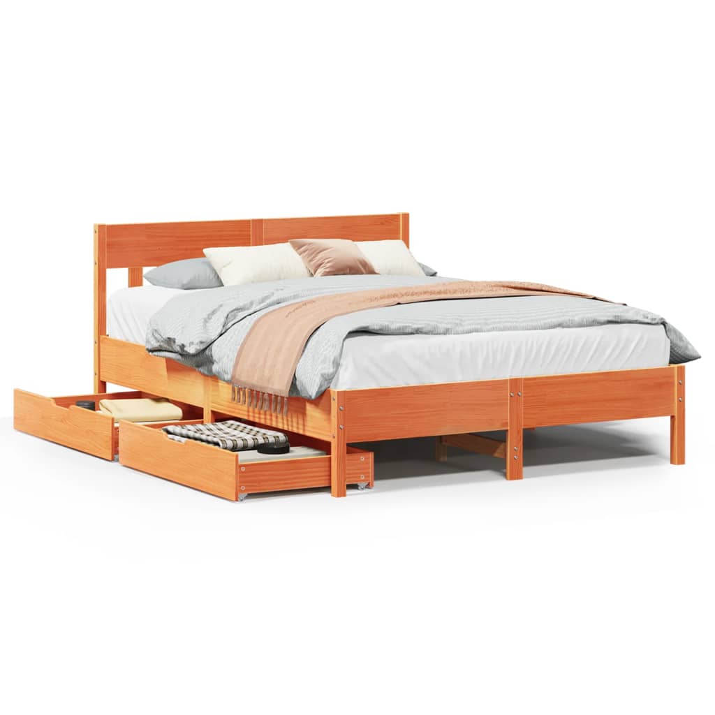 Bedframe zonder matras massief grenenhout wasbruin 140x200 cm