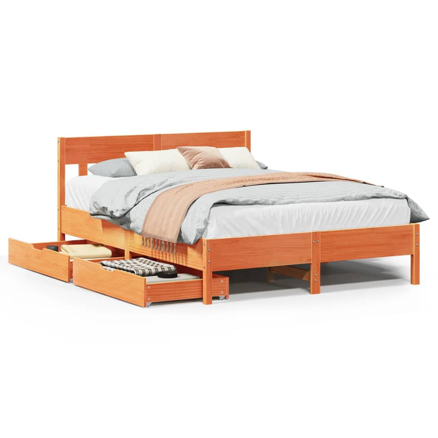 Bedframe zonder matras massief grenenhout wasbruin 140x200 cm