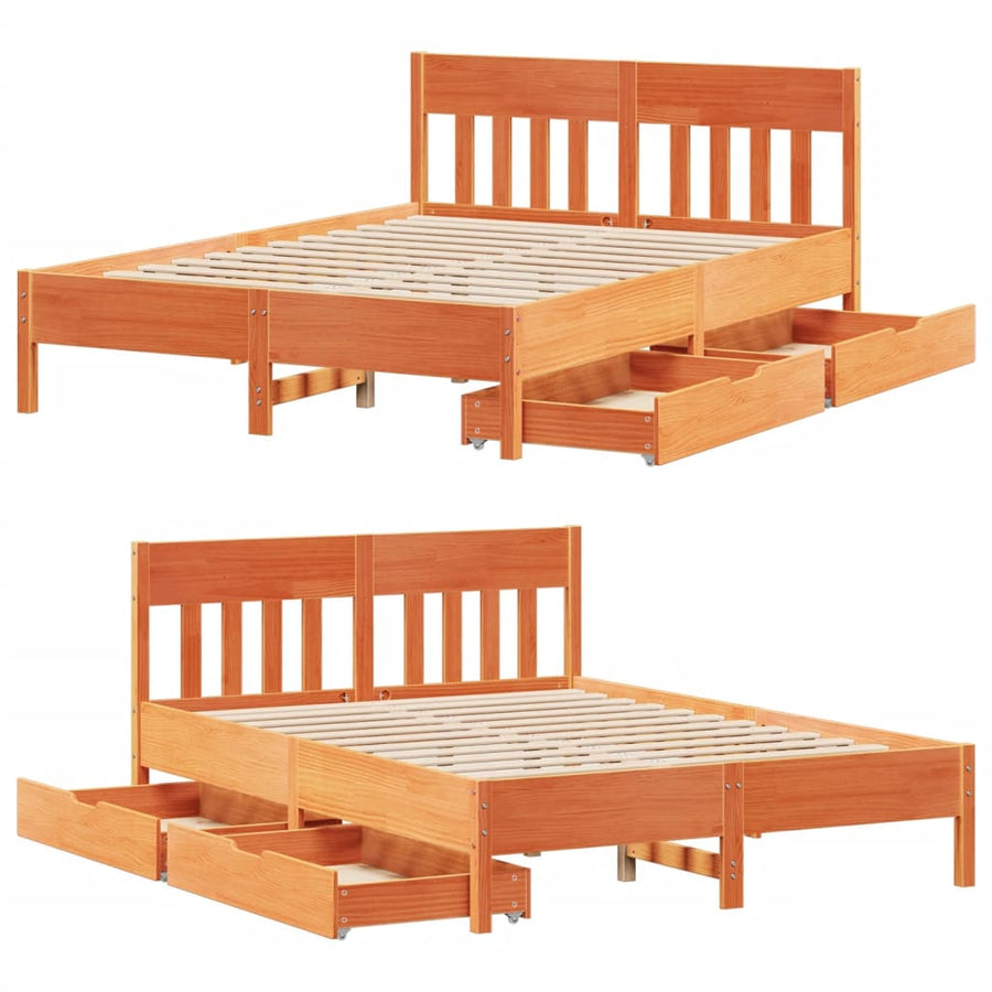 Bedframe zonder matras massief grenenhout wasbruin 140x200 cm