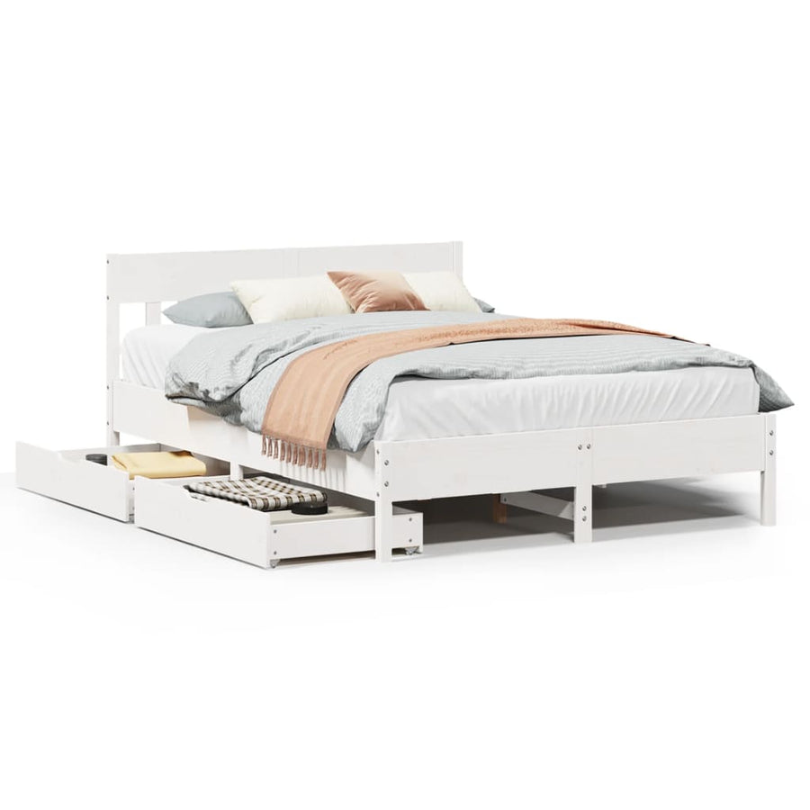 Bedframe zonder matras massief grenenhout wit 120x200 cm