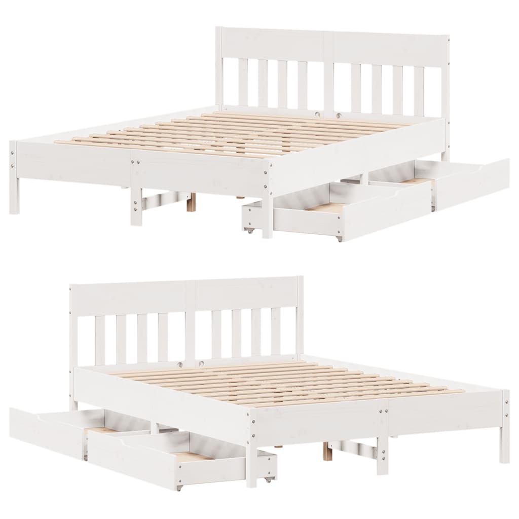 Bedframe zonder matras massief grenenhout wit 120x200 cm