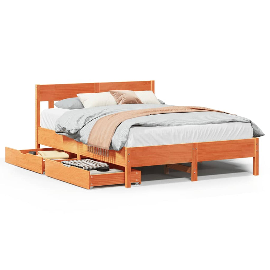 Bedframe zonder matras massief grenenhout wasbruin 120x200 cm