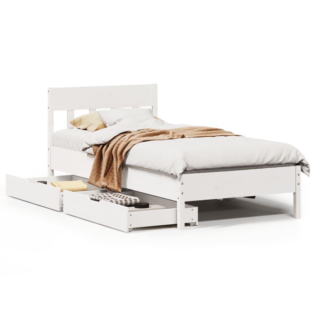 Bedframe zonder matras massief grenenhout wit 140x200 cm