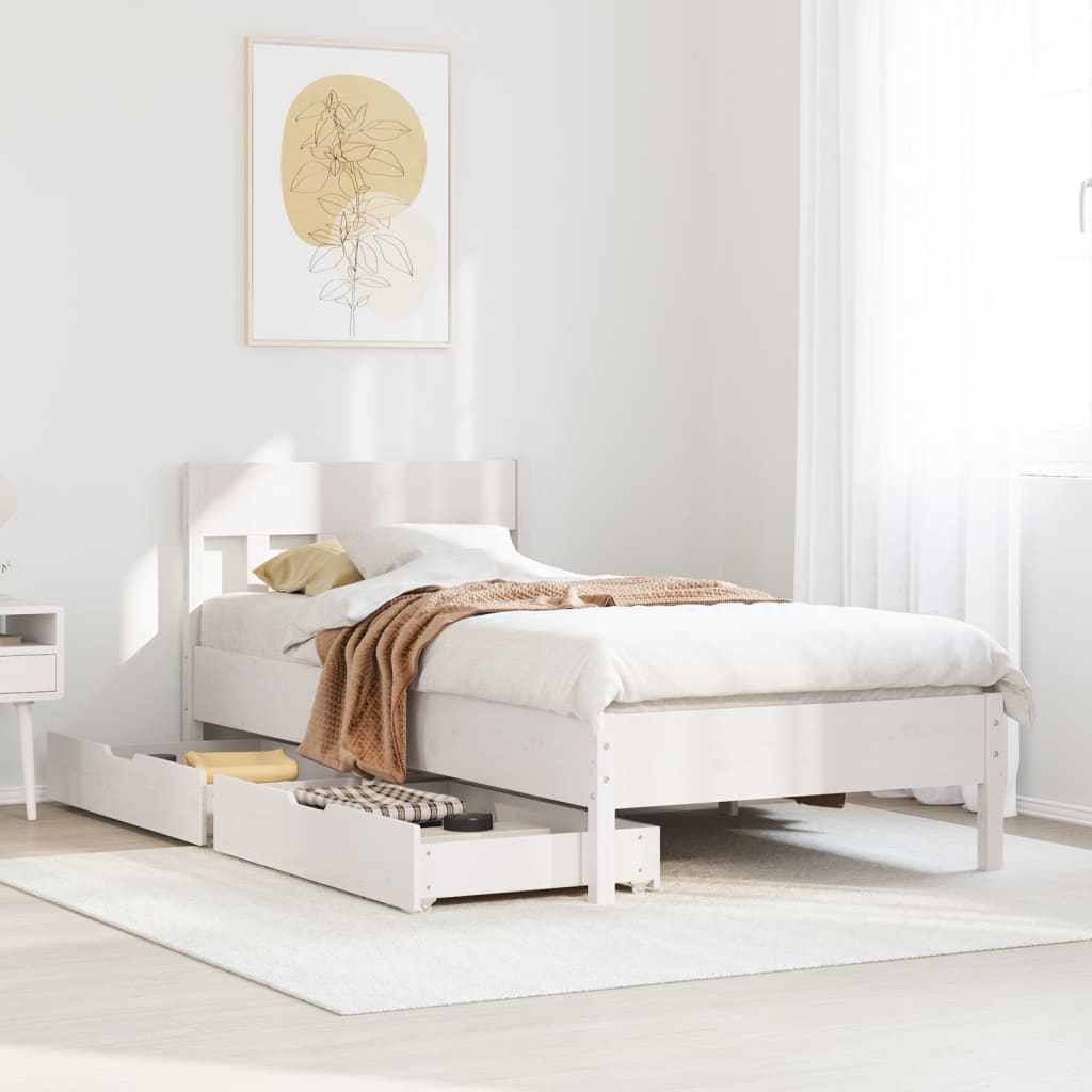Bedframe zonder matras massief grenenhout wit 140x200 cm