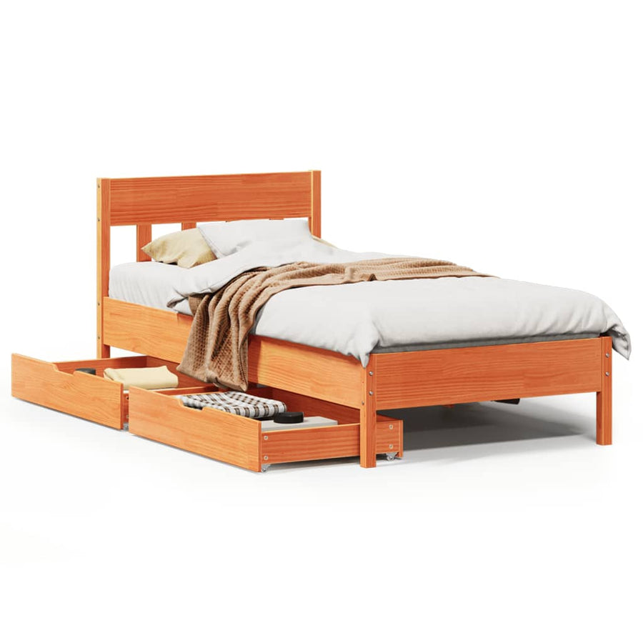 Bedframe zonder matras massief grenenhout wasbruin 100x200 cm