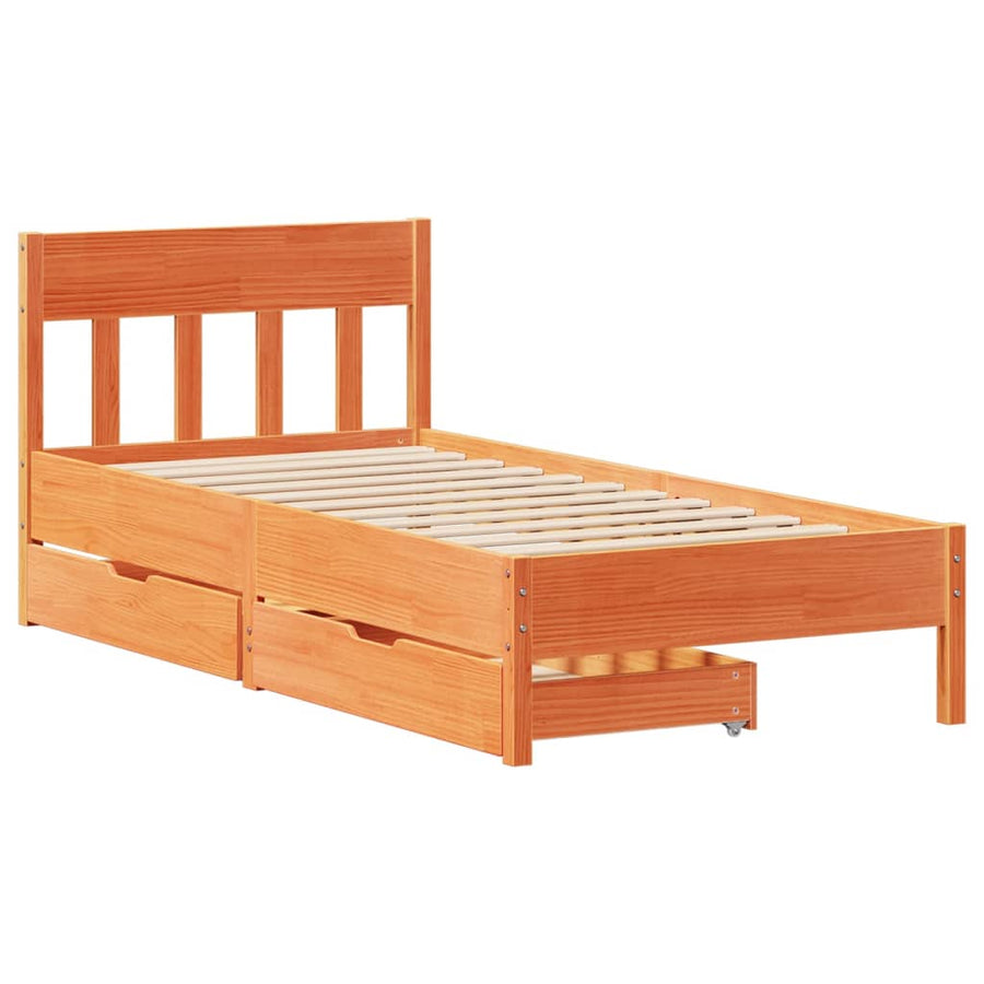 Bedframe zonder matras massief grenenhout wasbruin 100x200 cm