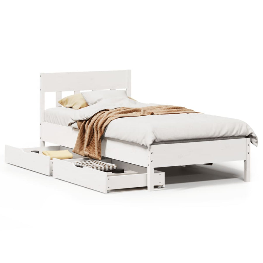 Bedframe zonder matras massief grenenhout wit 90x200 cm