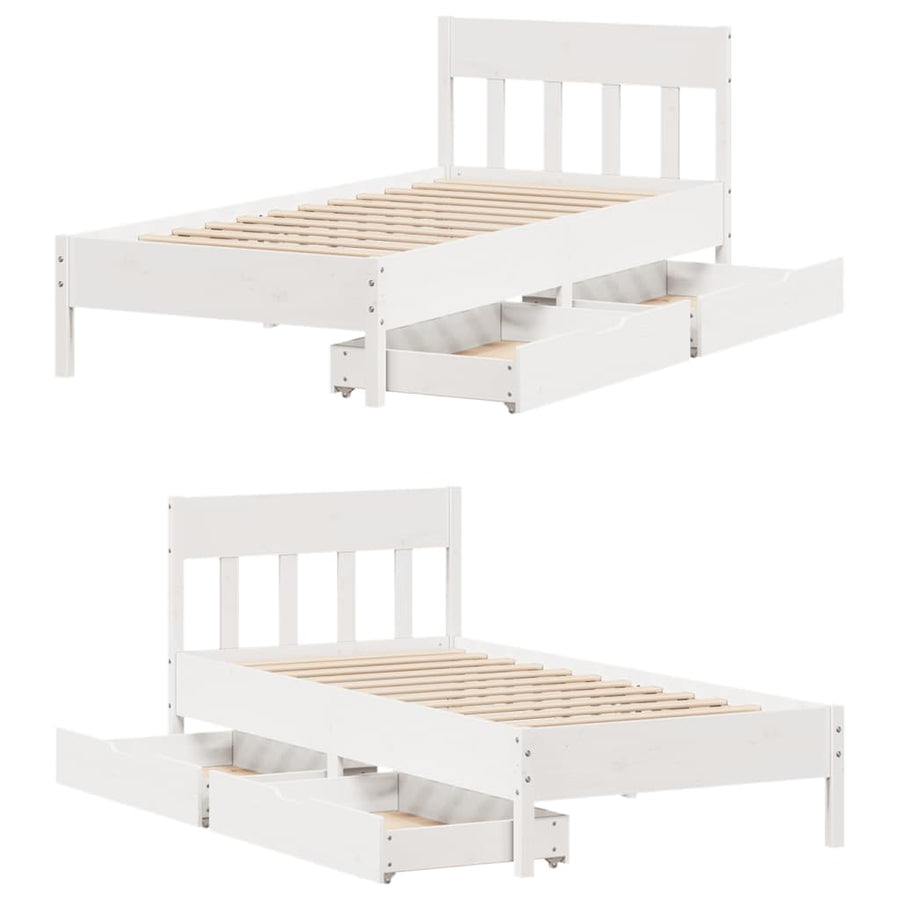 Bedframe zonder matras massief grenenhout wit 90x200 cm