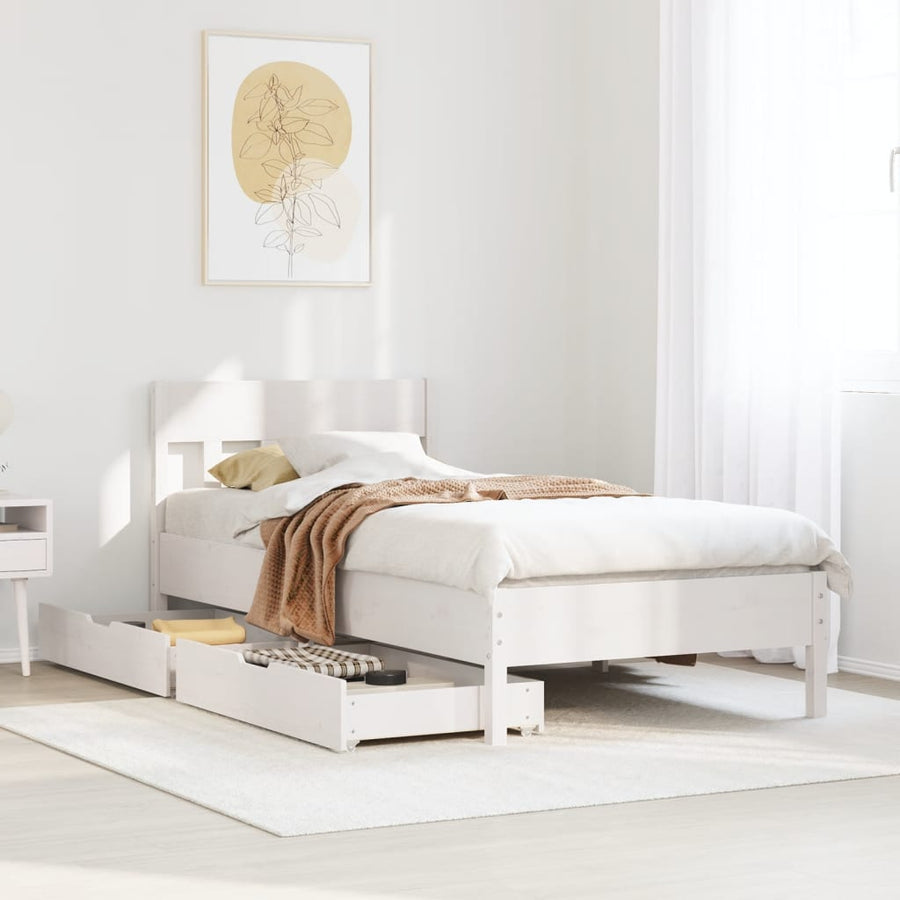 Bedframe zonder matras massief grenenhout wit 90x200 cm