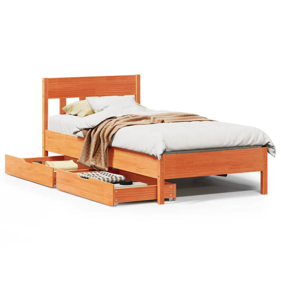 Bedframe zonder matras massief grenenhout wasbruin 90x200 cm