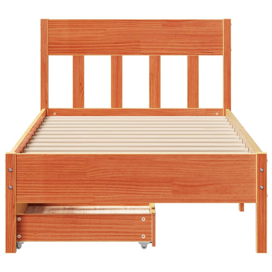 Bedframe zonder matras massief grenenhout wasbruin 90x200 cm