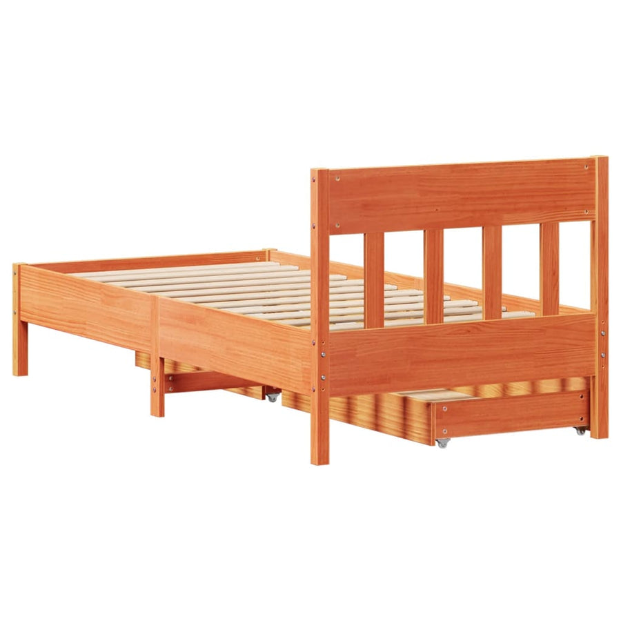 Bedframe zonder matras massief grenenhout wasbruin 90x200 cm