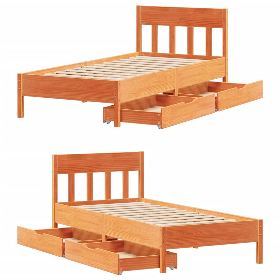 Bedframe zonder matras massief grenenhout wasbruin 90x200 cm