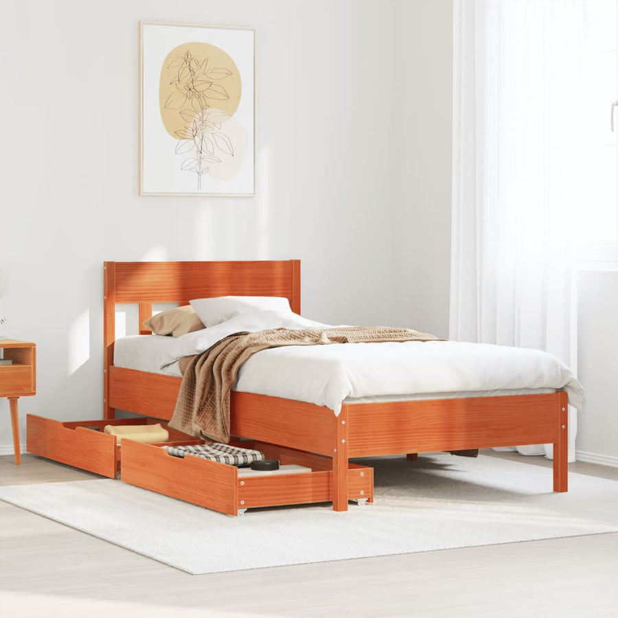 Bedframe zonder matras massief grenenhout wasbruin 90x200 cm