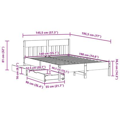 Bedframe zonder matras massief grenenhout wit 140x190 cm