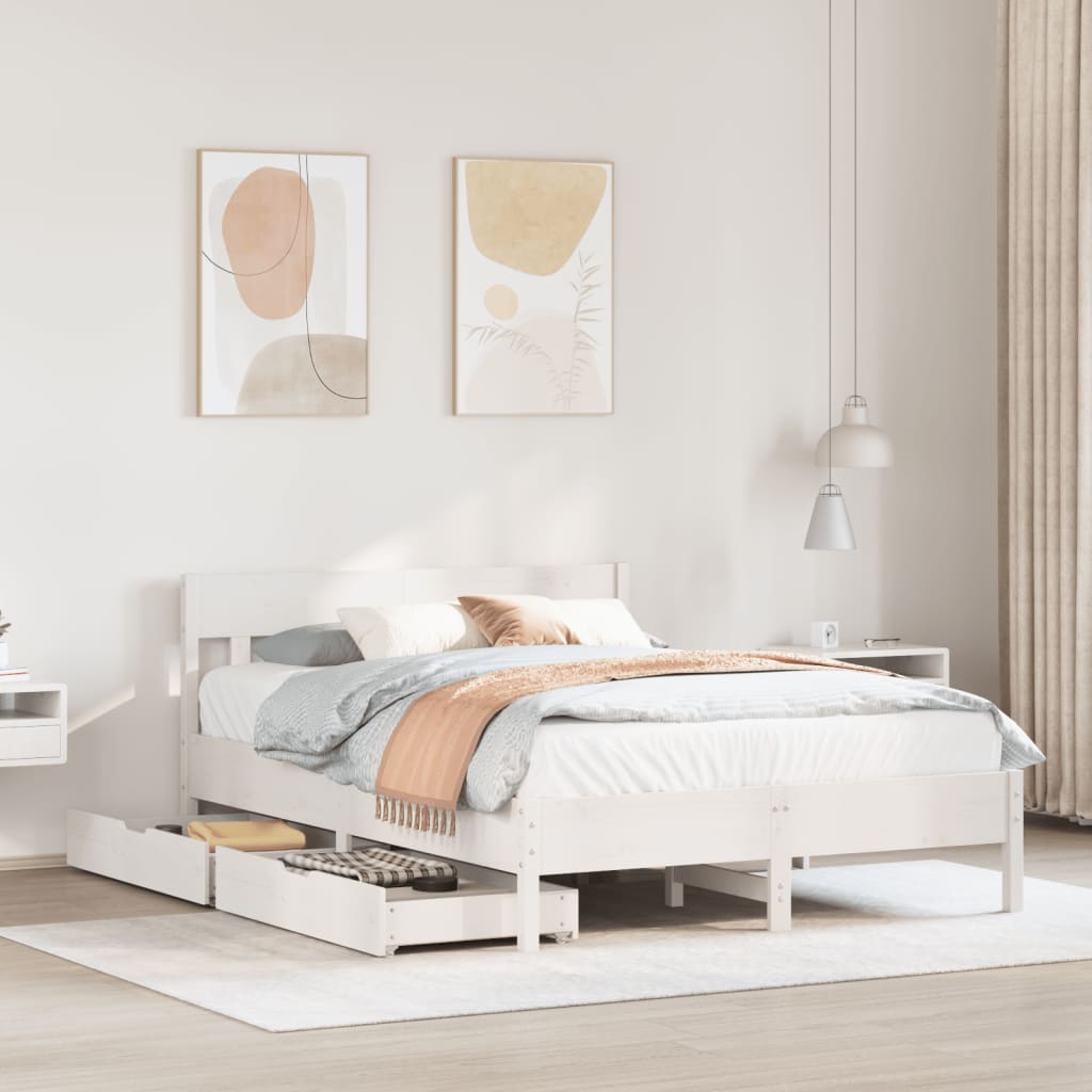Bedframe zonder matras massief grenenhout wit 140x190 cm