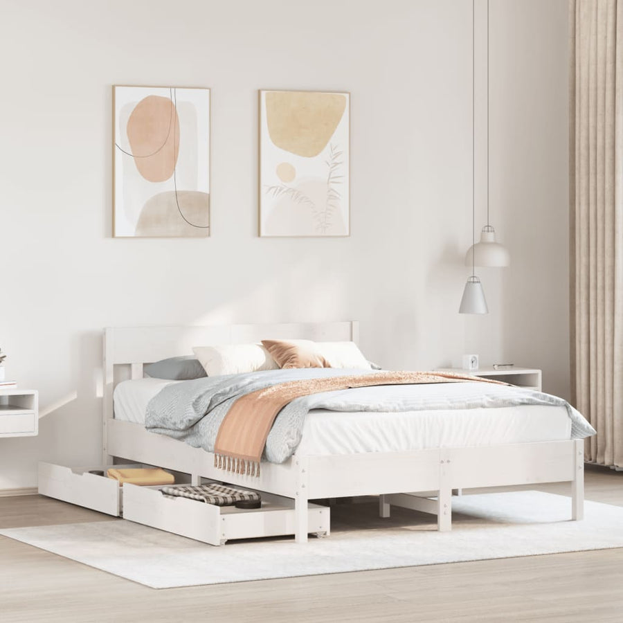 Bedframe zonder matras massief grenenhout wit 140x190 cm