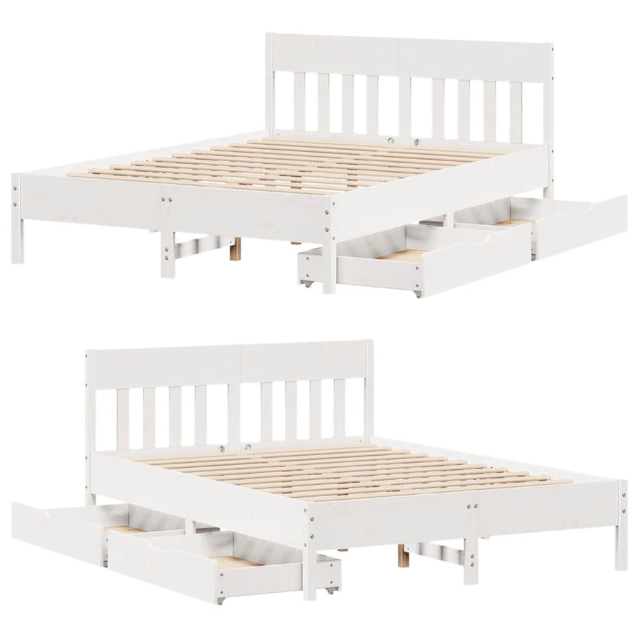 Bedframe zonder matras massief grenenhout wit 135x190 cm