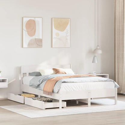 Bedframe zonder matras massief grenenhout wit 135x190 cm