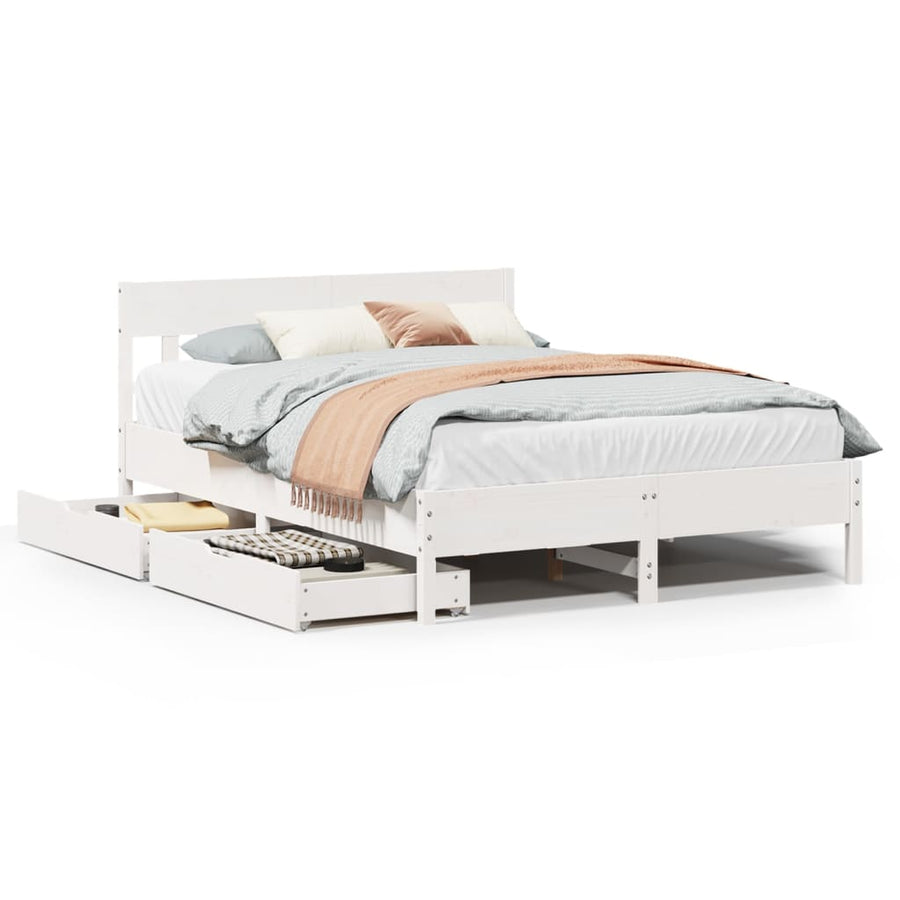 Bedframe zonder matras massief grenenhout wit 120x190 cm