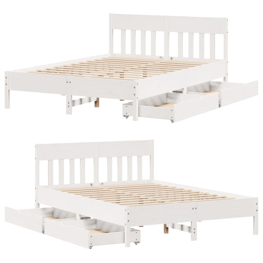 Bedframe zonder matras massief grenenhout wit 120x190 cm