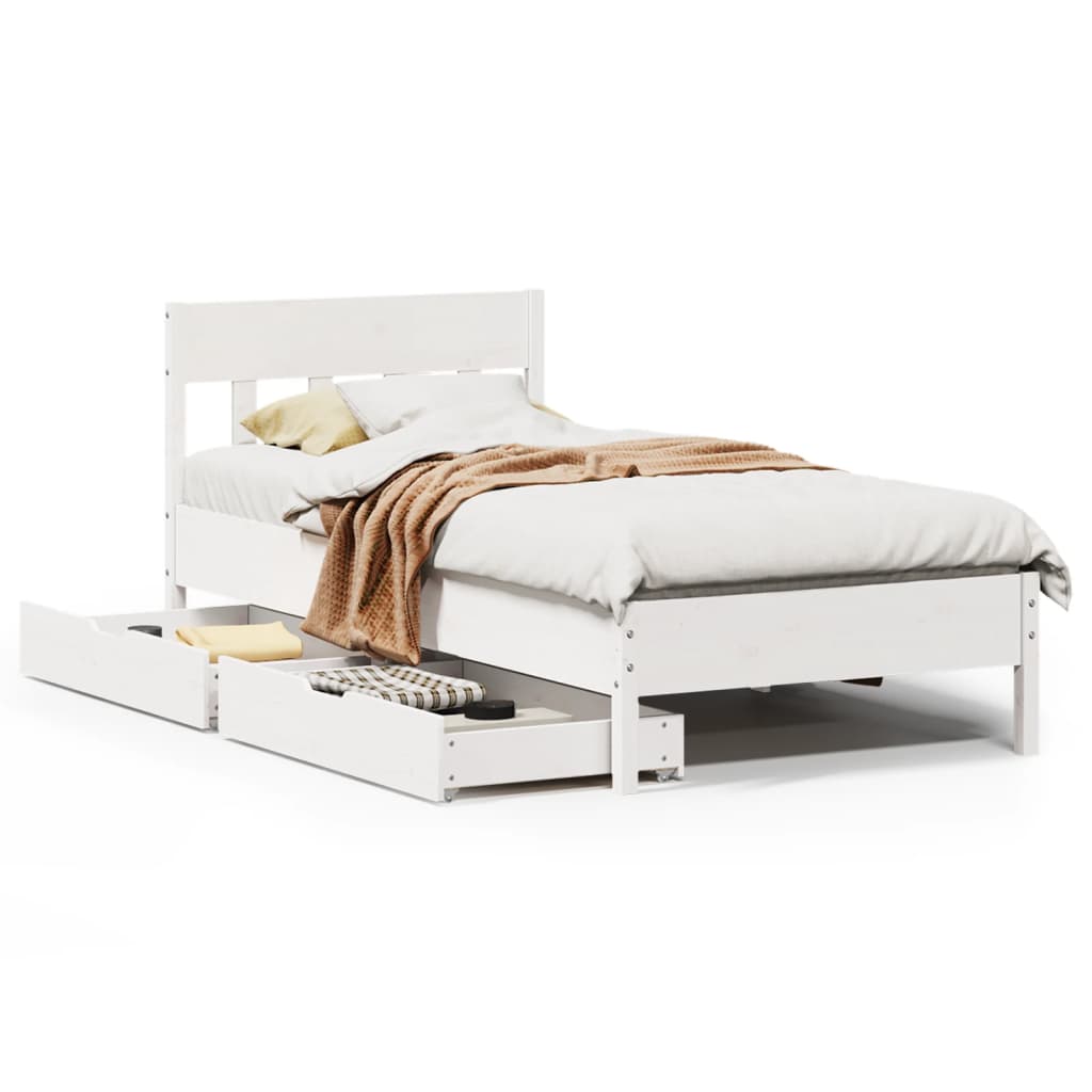 Bedframe zonder matras massief grenenhout wit 90x190 cm