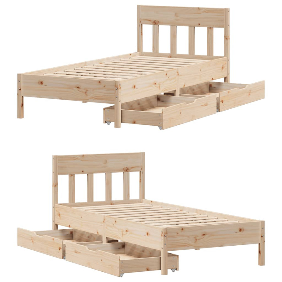 Bedframe zonder matras massief grenenhout 75x190 cm