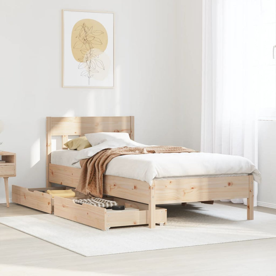 Bedframe zonder matras massief grenenhout 75x190 cm